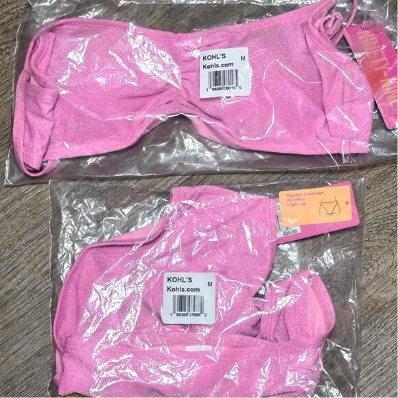 Ninety Nine Shirred Bralette Hi Leg V Waist Cheeky Bikini Swim Set Pink Shine M - Picture 7 of 10